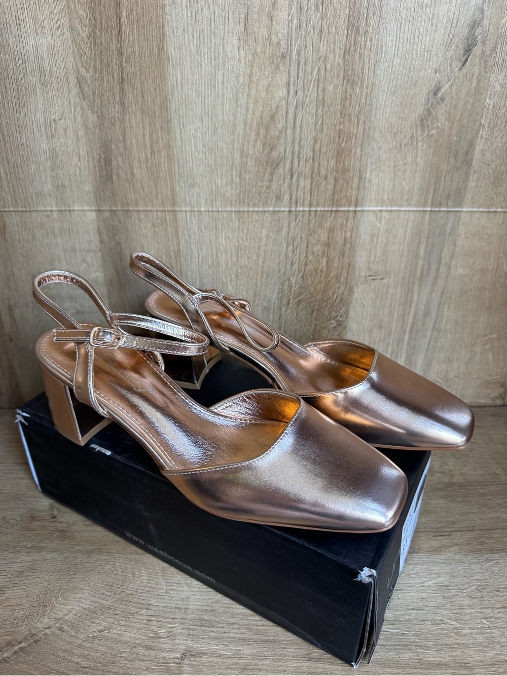 Metallic Gold Slingback Block Heel Pumps - Women size 8.5